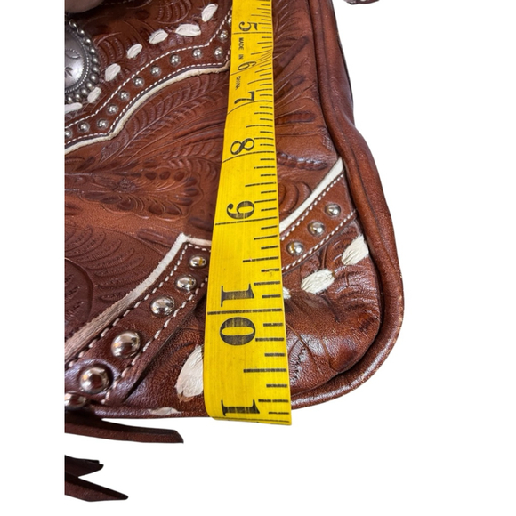American West Brown Tooled Leather Shoulder Bag With Dust Bag - Picture 10 of 13